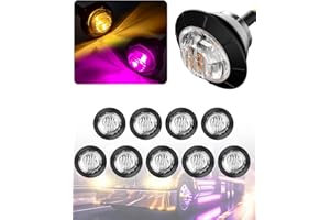 BJZ 3/4" Round Trailer Marker LED Lights Amber to Purple Dual Color Side Clearance Tail Bullet Light 12V 4LED Indicator Light w/Clear Lens for Trailer Truck Van RV ATV Bus, 10Pcs