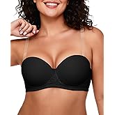 Lingesxy Strapless Bras for Women Large Bust Convertible Plus Size Bra with Clear Straps Underwire Support