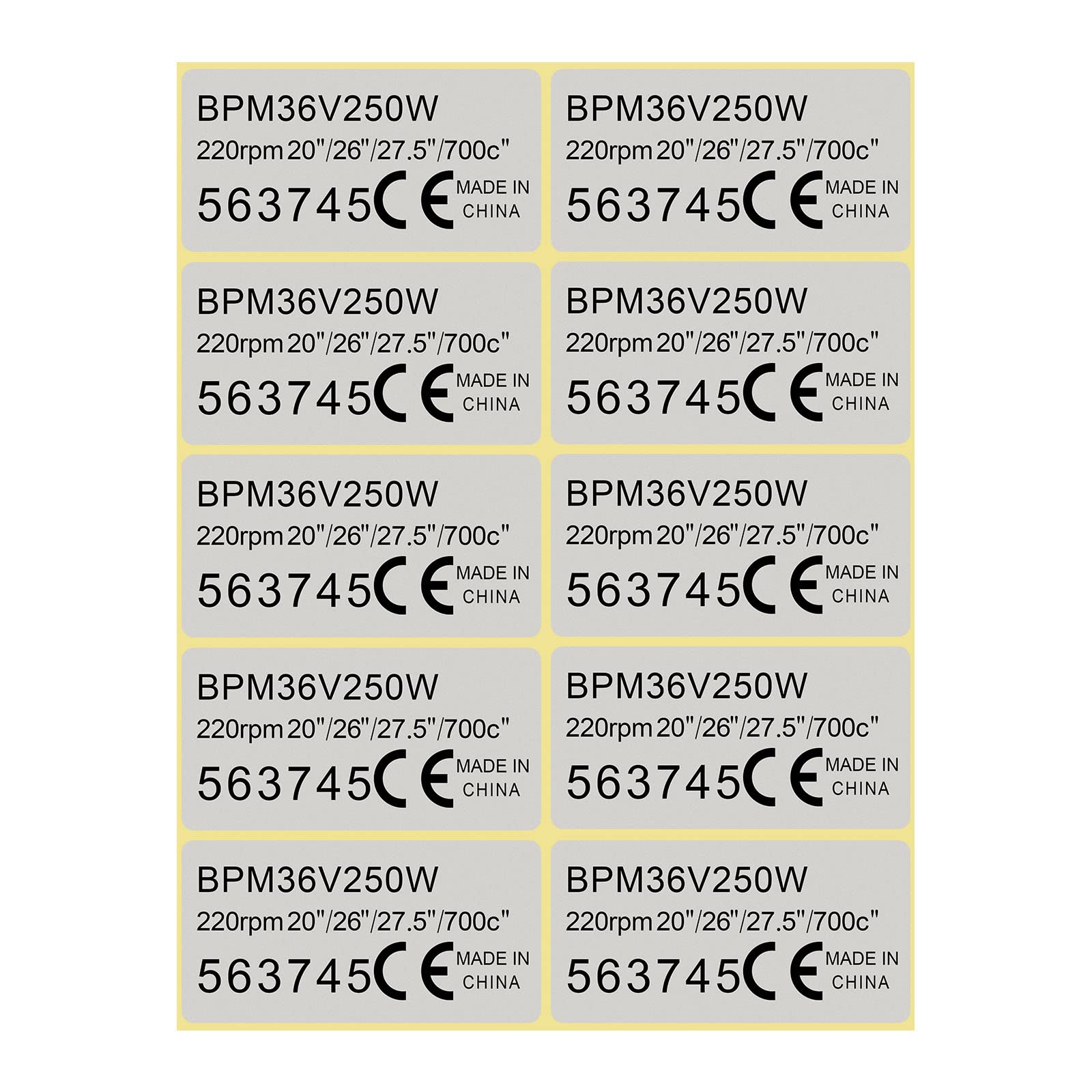 ECSiNG 10pcs Mid Drive Motor Sticker 36V 250W Motor Waterproof Sticker Decal 4.5x2.3cm Motor CE Label Tags Compatible with BAFANG BBS01 BBS01B BBS02 BBS02B BBSHD