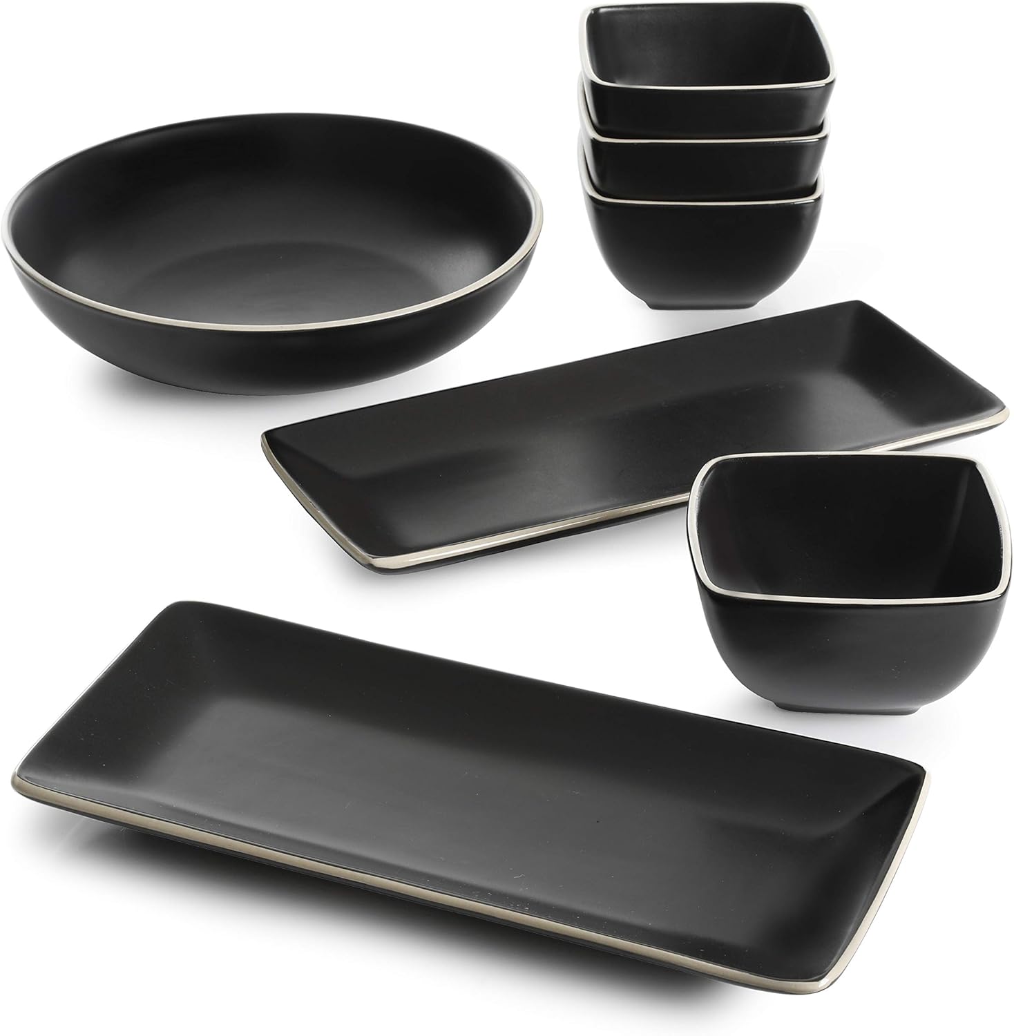  | Gibson Elite Soho Lounge Square Dinnerware Set, Service for Four (16pcs), Matte Black: Dinnerware Sets
