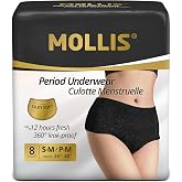 MOLLIS Disposable Period Underwear, Postpartum Panties, S/M, Black, 8Ct | Heavy Flow Period Underwear, Superior Absorbency, L