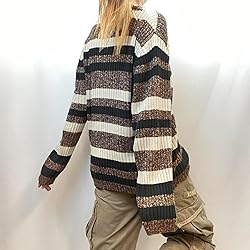 Women Y2K Argyle Striped Pullover Sweater Casual