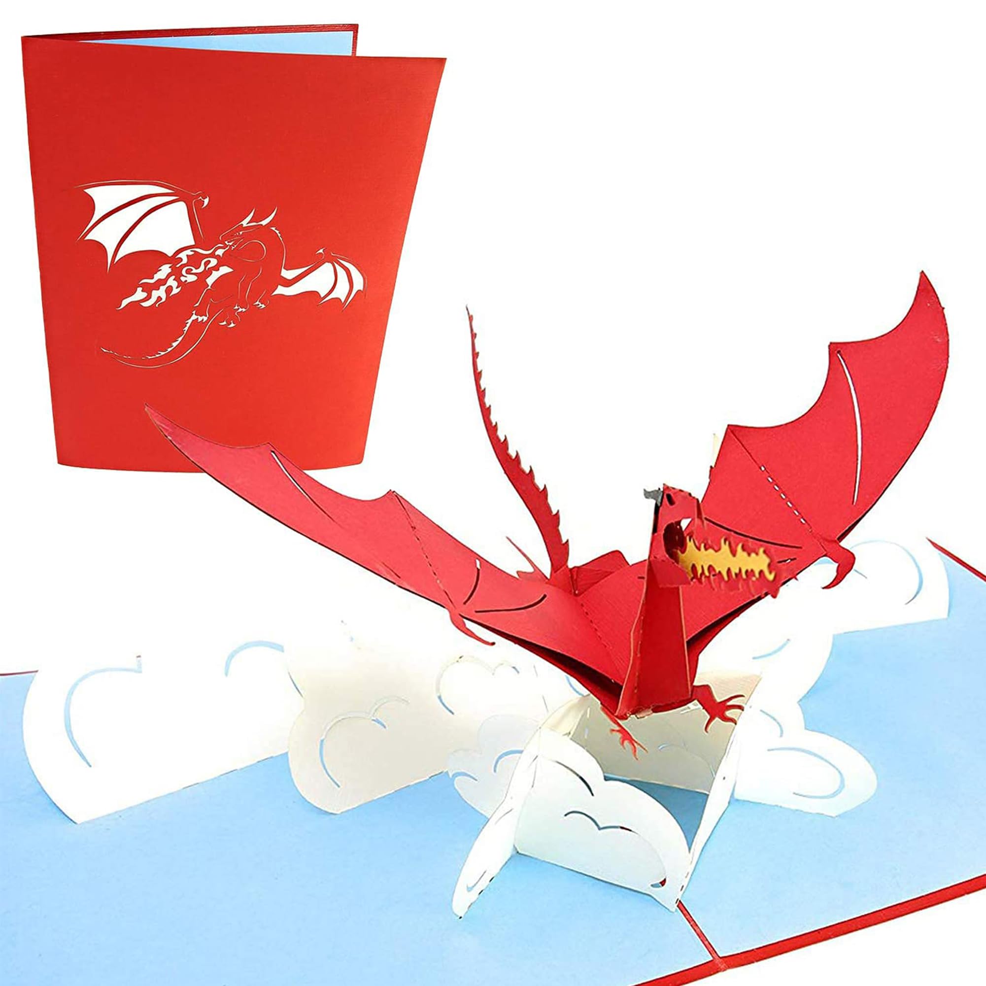 PopLife® Red Flying Dragon 3D Pop Up Father's Day Card - Pop Up Happy Birthday Card, Congratulations, Get Well, Just Because - Mythical Animal, Fantasy Card, GoT, Magical Gift, LoTR - for Son, for Dad