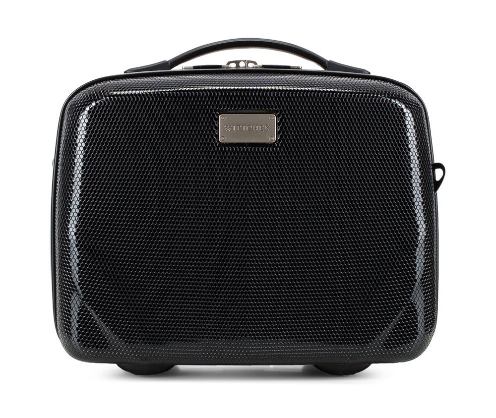 WITTCHEN PC Ultra Light Cosmetic Bag Cosmetic case Toiletry Bag Polycarbonate Beauty case Top Handle Adjustable Detachable Shoulder Strap Size XS Black