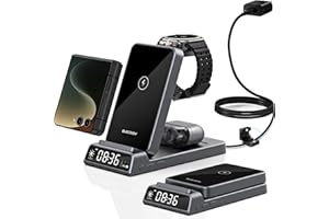 Wireless Charger for Samsung Charging Station with Clock for Samsung Galaxy Z Flip7/Bud, Watch Charger for Samsung Galaxy Wat