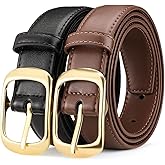 LEEXTON 2 Pack Women's Leather Belt for Casual Jeans Pants Ladies Waist Belt with Pin Buckle