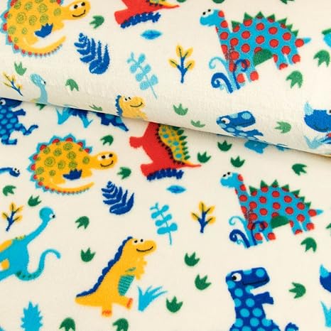 Stoffe Werning Wellness Fleece Dinos weiß Kuschelstoff Kinderstoffe - Preis Gilt für 0,5 Meter -