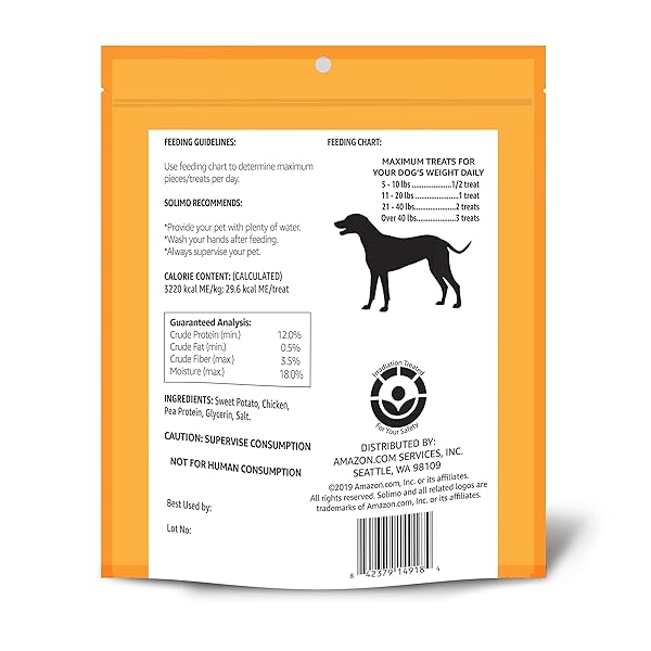 AMAZON BRAND – SOLIMO SWEET POTATO & CHICKEN JERKY DOG TREATS, 2 POUNDS