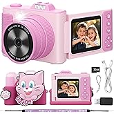 Myvia Kids Camera, Christmas Birthday Gifts for Boys Girls Age 3-12,Upgrade HD Flip Digital Video Cameras for Kids, Portable Toys for 3 4 5 6 7 8 9 10 Year Old Childrens with 32GB SD Card-Pink