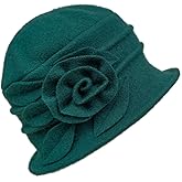 Wool Cloche Hat for Women Winter Bucket Hat 1920s Vintage Floral Fedoras Hat