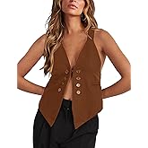 Floral Find Women's Casual Versatile Button Up Sleeveless Vest Sexy V Neck Jacket Waistcoat