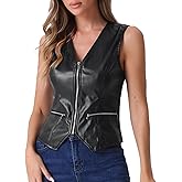 Allegra K Women's Faux Leather Waistcoat V Neck Sleeveless Zipper Motorcycle Biker Vintage Vest Jacket