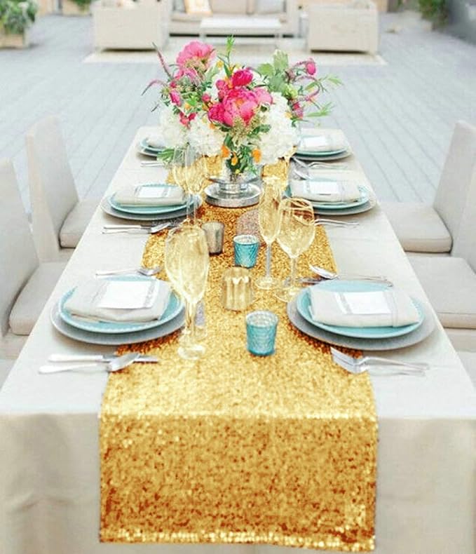 Wholesale Shinny Gold Sequin Table Runner 12''96'' Gold Sequin Table