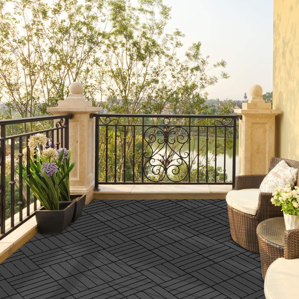 Domi Outdoor Living Patio Deck Tiles, 12 x 12 inches Composite
