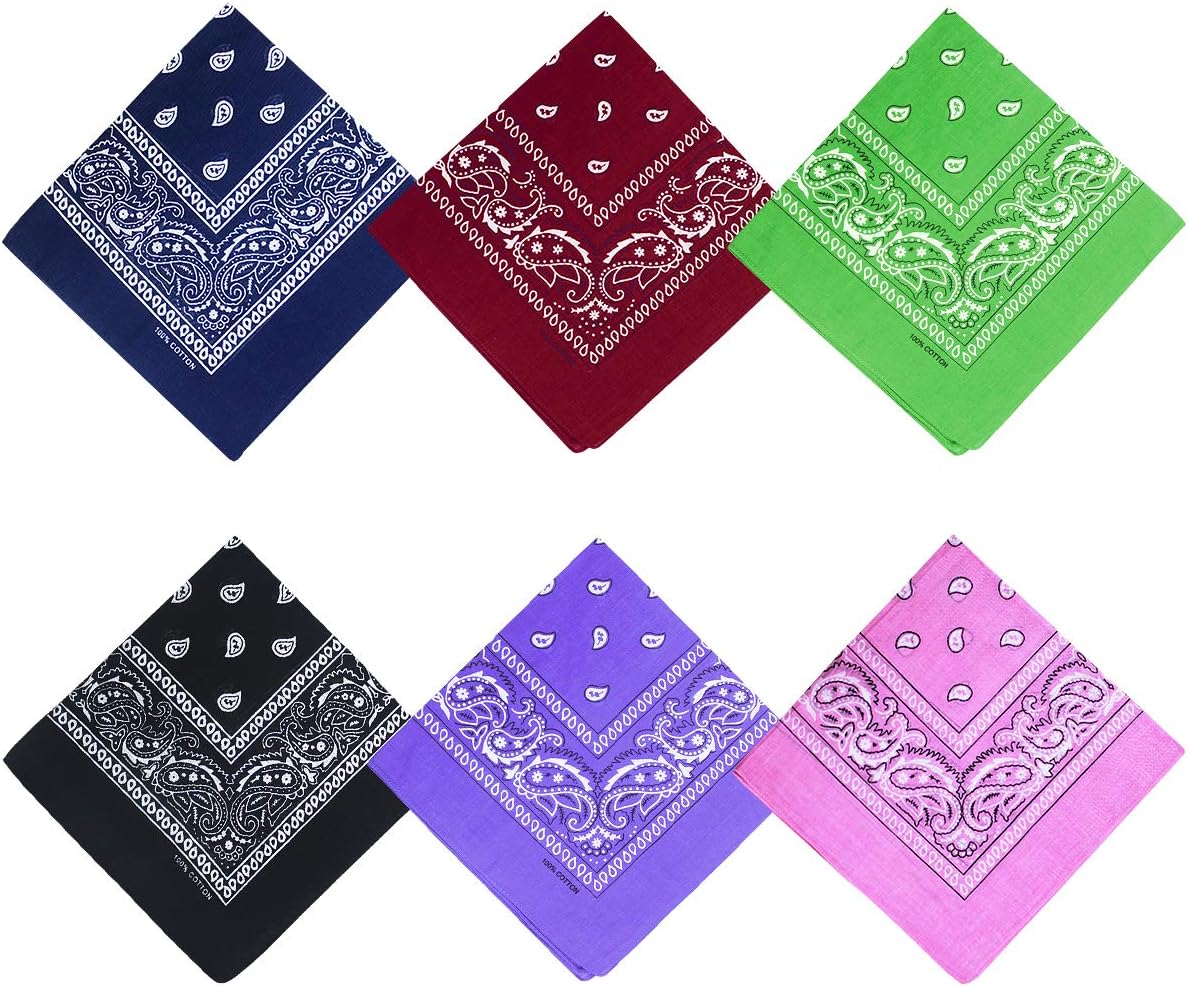 Kissral 6 Pack Cotton Paisley Bandanas Cowboy Handkerchiefs Head Wrap Scarf Neck Scarf for Men Women,55 x 55cm/22 x 22inch
