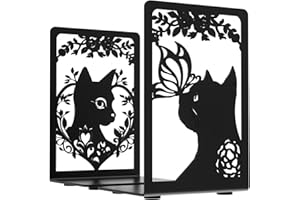 INNÔPLUS Bookends, Book Ends, Metal Bookends for Shelves, Black Bookends for Heavy Books, 1 Pairs Sturdy Bookend Supports, Cat Decorative Bookends, Bookend Shelf Holders, Book Stoppers for Home Office Kitchen