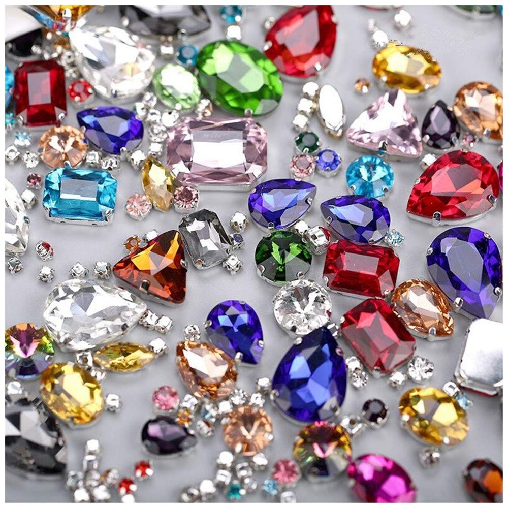 Photo 1 of Sew On Rhinestones, Choupee 30PCS Sew On Glass Rhinestone Metal Back Prong Setting Sewing Claw Rhinestone Mixed Shapes for Costume, Clothes, Garments, Dress, Earring, Belt and Shoes