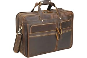 Polare 18.5” Full Grain Leather Laptop Briefcase Messenger Work Bag Overnight Bag For Men Large Fits 17.3” Laptop