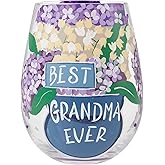 Enesco Lolita Designs Best Grandma Ever Floral Hand-Painted Artisan Stemless Wine Glass, 20 Ounce, Multicolor