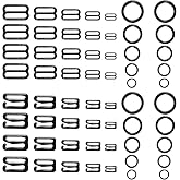 Lilaly 60 Pcs 8mm 10mm 12mm 15mm 20mm Bra Hooks for Straps 3 Styles Sewing Hooks Bra Rings and Sliders for Bra Straps(Black)