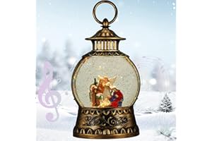 AIXULER Christmas Nativity Snow Globe, Nativity Musical Snow Globe Lantern Lights with 6H Timer Battery & USB Powered, Retro Style Holiday Glitter Globe for Xmas Home Decoration Holiday Party Gifts