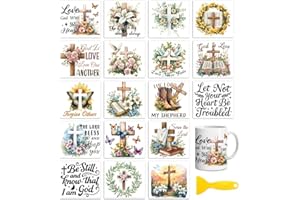 Peacoblue 18 Sheets Rub On Transfers for Crafts, Bible and Cross 3.6"x3.9" UV DTF Cup Wrap Waterproof Cold Transfers Stickers
