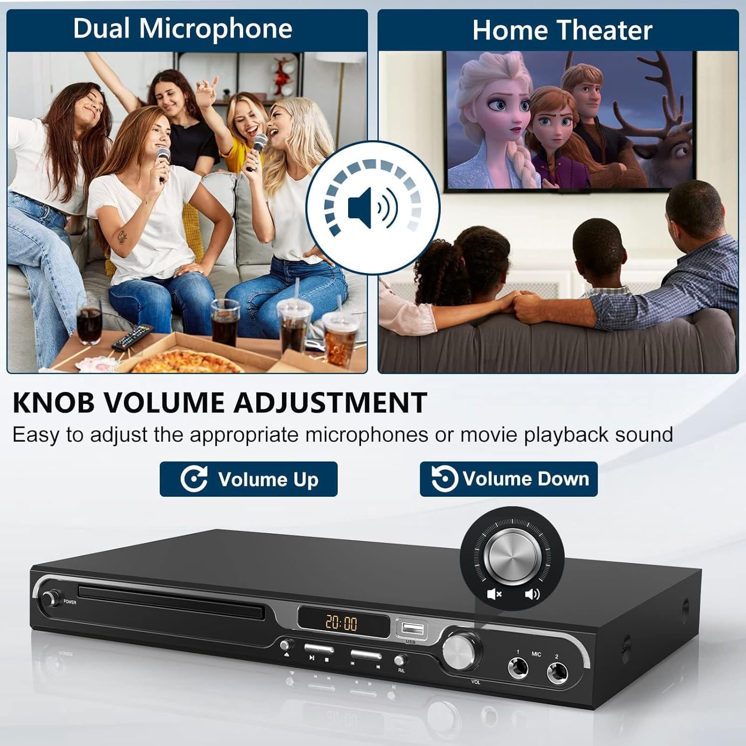 DVD Player, DVD Players for TV, Dual Microphone Exclusive 1080P, All Region HDMI DVD Player, USB Input AV/RCA Output, Home DVD CD Player with PAL/NTSC & Dolby Sound