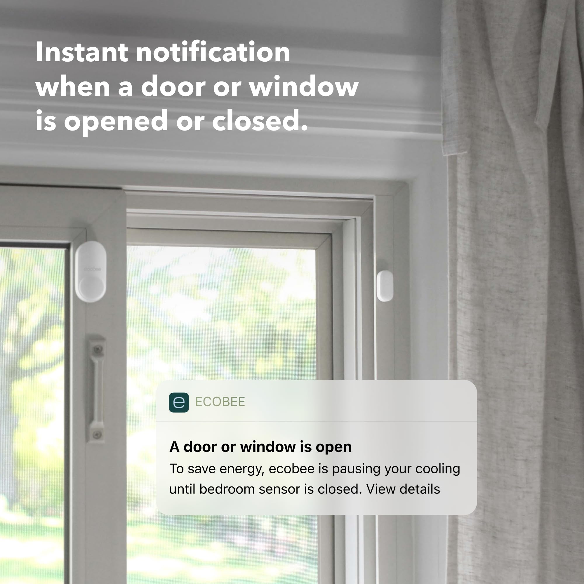 ecobee Smart Sensor for Doors & Windows 2 Pack - Wifi Contact Sensor for Home Security, Energy Savings - Compatible with Smart Thermostats - Temperature sensor, white