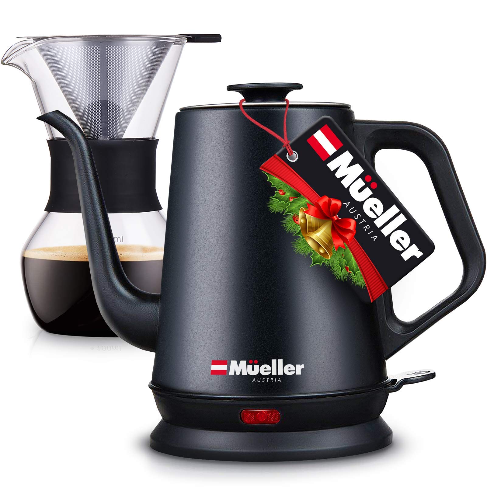 Mueller Electric Kettle Gooseneck with Pour Over Drip Set Coffee Maker, Stainless Steel Coffee Servers Kettle & Tea Kettle, Matte