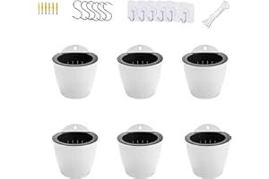 ORIMERC 6 Pack White Hanging Planter Pots Self Watering Vertical Garden Wall Mount Window Hang Round Plastic Container Indoor Outdoor for Plants Flowers Succulent Kitchen Living Herbs Holder Decor(Large)