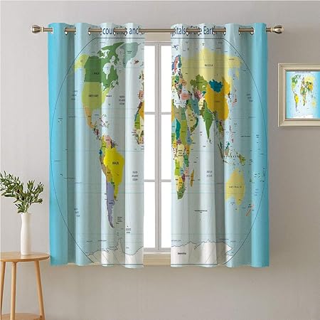 Amazon Com Mozenou World Map Grommets Curtain For Kitchen Window
