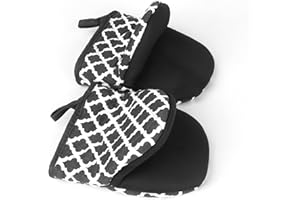 GOLDMEET 1 Pair Short Oven Mitts, Heat Resistant Silicone Kitchen Mini Oven Mitts for 500 Degrees, Non-Slip Grip Surfaces and Hanging Loop Gloves, Baking Grilling Barbecue Microwave Machine Washable