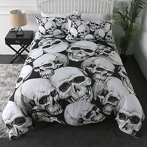 Amazon Com Sleepwish 3d Skull Bedding Set Twin Size 3 Piece Skeleton Bedspread Black And White Retro Sugar Skulls Pattern Duvet Cover Gothic Comforter Sets For Teen Boy Kitchen Dining