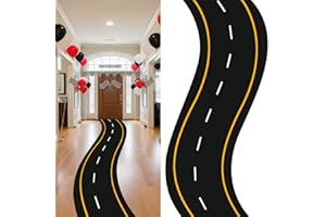 Tinideya Racing Car Party Decorations 3x9.8 Ft/Racetrack Floor Runner Polyester Race Cars Road Mat Floor Racing Running Mat Polyester Aisle Runner Carpet for Two Fast Birthday (Yellow Lines)