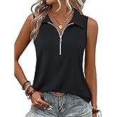 Imily Bela Women's Summer Sleeveless Tank Tops Zipper V Neck Ribbed Dressy Casual Blouses Loose Business Polo Shirts