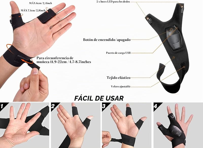 Guantes de Pesca, Guantes LED Recargables, Regalo para Hombres, Regalo Creativo para Papá, Guantes con Linterna LED para Reparar, Trabajar y Acampar, Regalos Originales de Cumpleaños, Navidad
