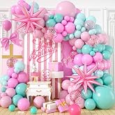 Pink Teal Turquoise Balloon Garland Arch Kit, Pastel Latex Party Balloons | Pastel Pink Teal Turquoise Latex Balloons with Star Confetti, Decor for Baby Shower, Birthday, Wedding &amp; Anniversary