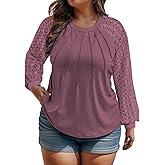 Women's Plus Size Tops Fashion Lace Long Sleeve Shirts Casual Fall Knitted Tunics Dressy Going Out Crewneck Blouses XL-5XL