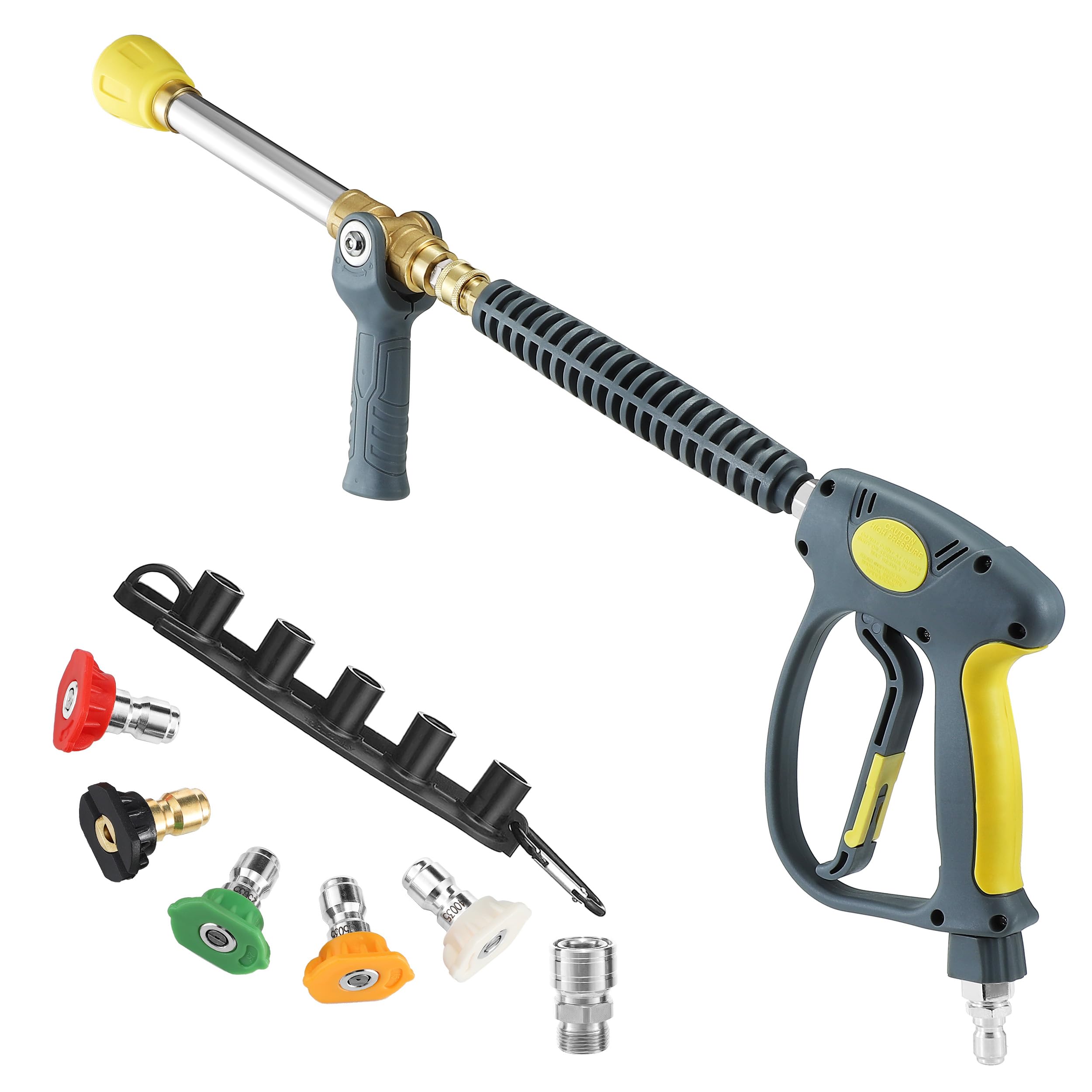 Photo 1 of JOEJET High Pressure Washer Gun with Long Range Nozzle, Adjustable Pressure Washer Swivel Gun, 12 Inch Power Washer Extension Wand with Shooter Tip, 5 Nozzle Tips, 3/8” Quick Connect Plug, 3000 PSI