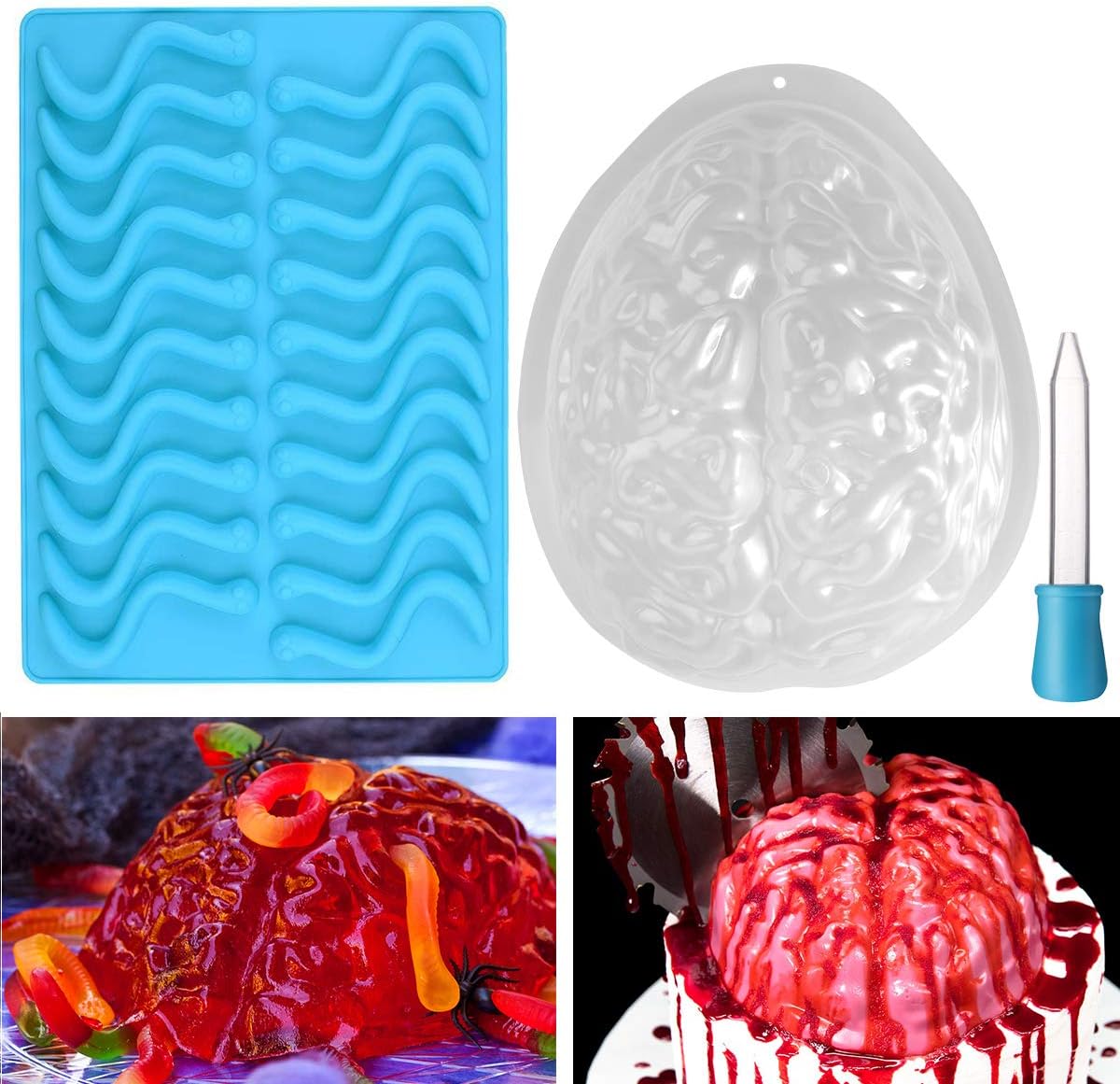 BESTonZON 2 Pack Brain Jelly Mould and Silicone Mould for Halloween or Pirate Themed Parties, Transparent