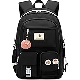 Hidds Laptop Backpacks 15.6 Inch College School Backpack for Girls Women Bookbag Cute Elementary Middle High School Bags Big Anti Theft Travel Daypack Kids Book Bag for Teens Womens Student (Black)