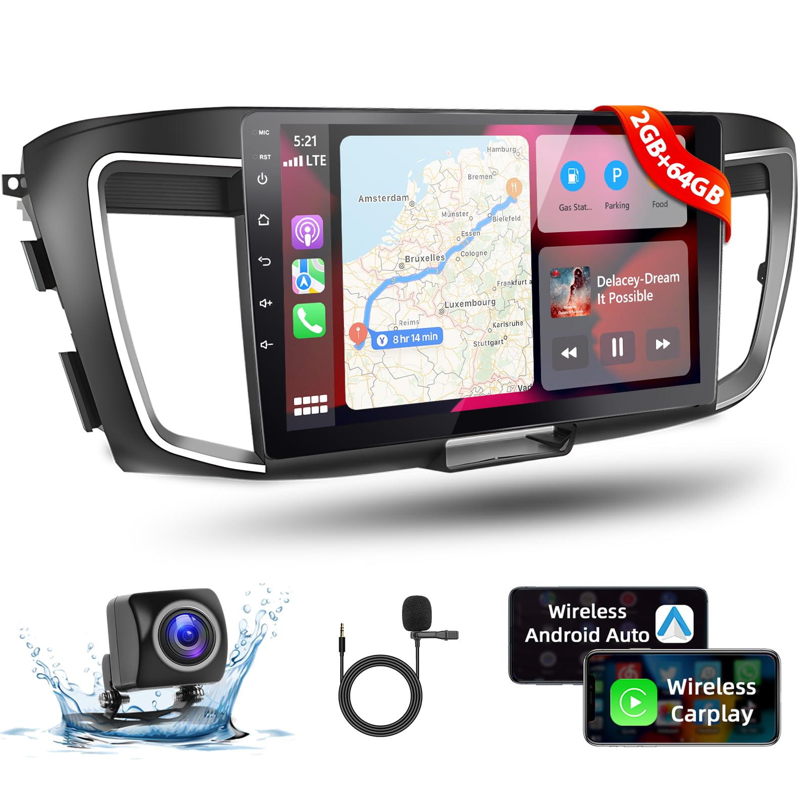 Photo 1 of Podofo?2+64G? Car Stereo for Honda Accord 9th 2.0L(Manual A/C) 2014 2015 2016 with CarPlay Android Auto,10.1" IPS Touchscreen Car Radio with Mirror Link,Bluetooth,GPS,WiFi,SWC+AHD Backup Camera+MIC