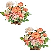TINGE TIME Wedding Centerpiece Flower with Basket, Set of 2 Large Artificial Flowers Floral Arrangement for Tabletop Mantel Archway Aisle (CoralPink&Champagne)