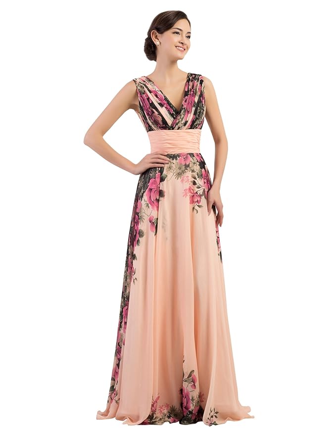 GK Prom Dress Grace Karin Damen Abendkleider Lang Chiffon Blumenmuster Brautjungfernkleid Hochzeitskleider Größe 32-54