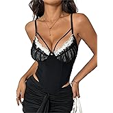 GIYKBX Women Sexy V Neck Adjustable Straps Corset Bustier Tops Lace Trim Hook Eye Sleeveless Slim fit Going Out Cami Top
