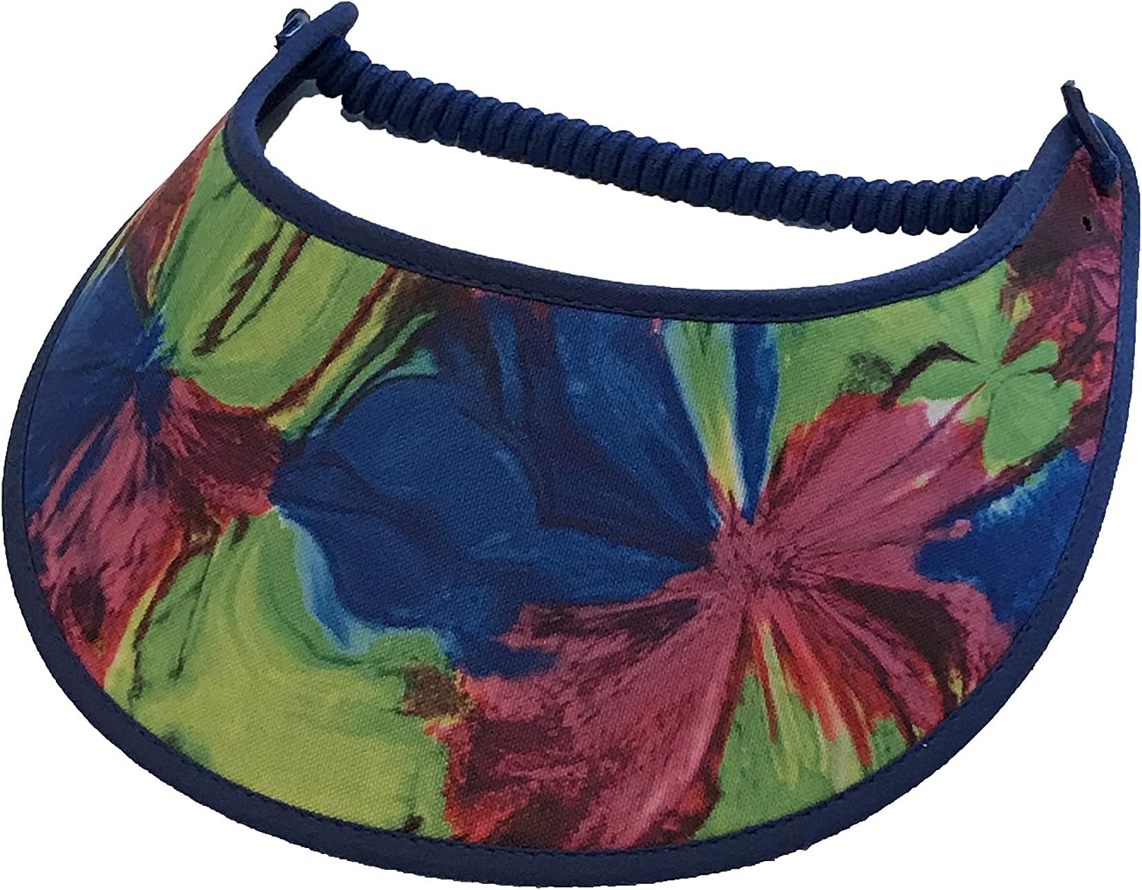 Pickleball - Fashion Fabric Foam Sun Visor for Women - The Sporty Look - Adjustable to Any Size Head - No Pressure & No Headache! | Lime, Blue & Pink Flowers w/Trim Design