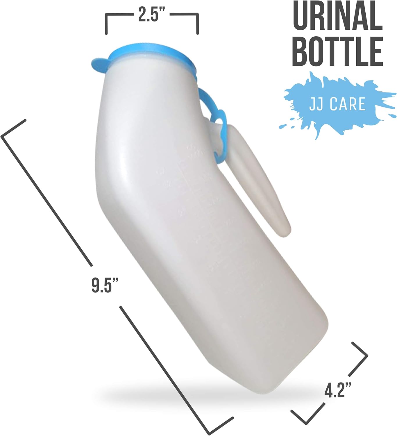 JJ Care Urinals for Men 1000ml (4 Pack), Spill Proof Plastic Pee Bottles for Men with Snap on Lid, Male Urinals, Pee Container Men, Portable Urinal Bottle for Car, Travel, Elderly & Incontinence -Blue: Health & Personal Care