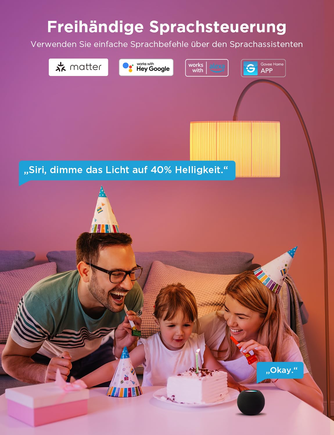 Govee Smart Glühbirne E27, WLAN LED Lampe RGBWW kompatibel mit Matter, Alexa und Google Assistant, dimmbare mit 16 Millionen DIY-Farben, 800LM, 54 Szenen, Smart Home Alexa Zubehör, 2 Stück 3