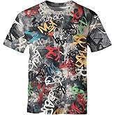 GHUALURU Mens Casual Graffiti Print T-Shirt Short Sleeve Hip Hop T-Shirts