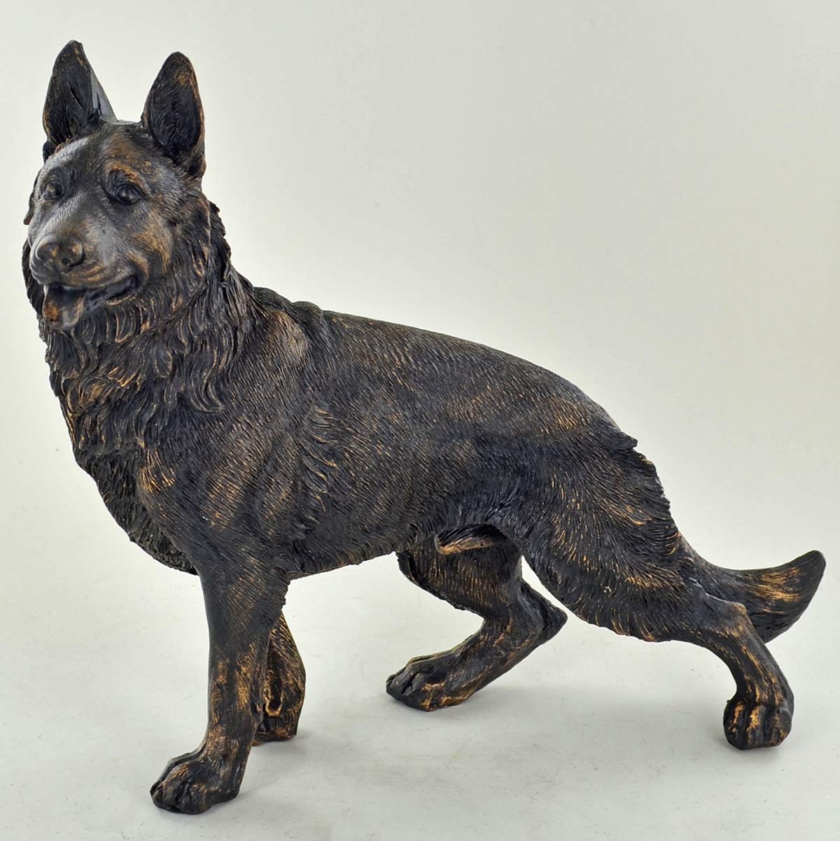 Large German Shepherd Alsatian Dog Standing Painted Bronze Resin Sculpture - Pet Gifts Stand Out Home Decor H18cm